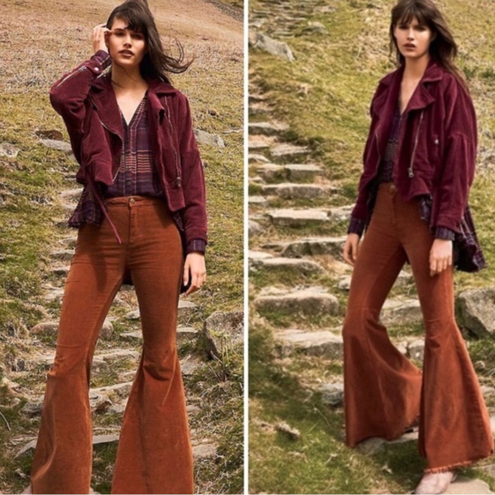 Free People Flare Corduroy Fringe Pants- size 29
